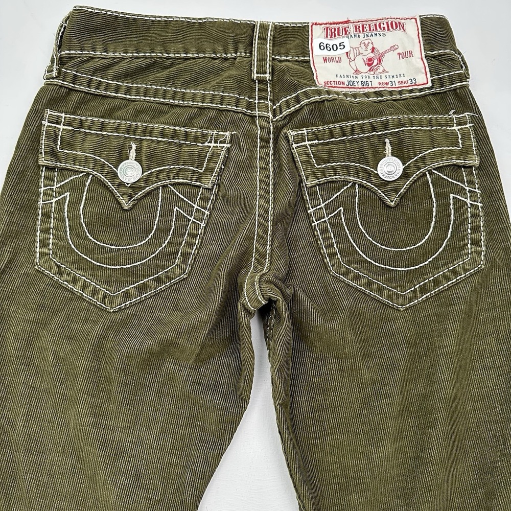 RARE VTG True Religion Joey Big T Corduroy Jeans 31x33 Green Bootcut Flare Y2K